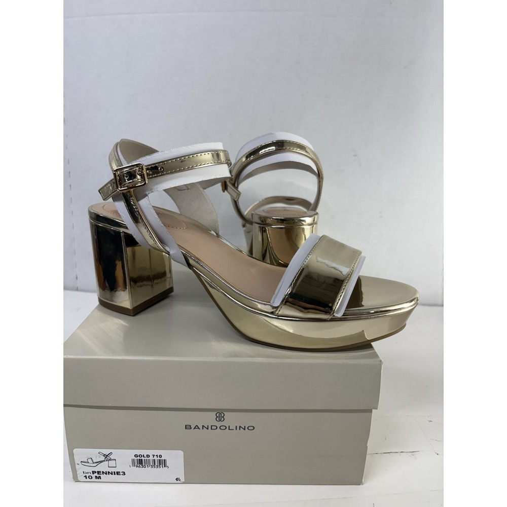 Bandolino Women's Pennie Platform Block Heel Sandals Gold Metallic Size 10M